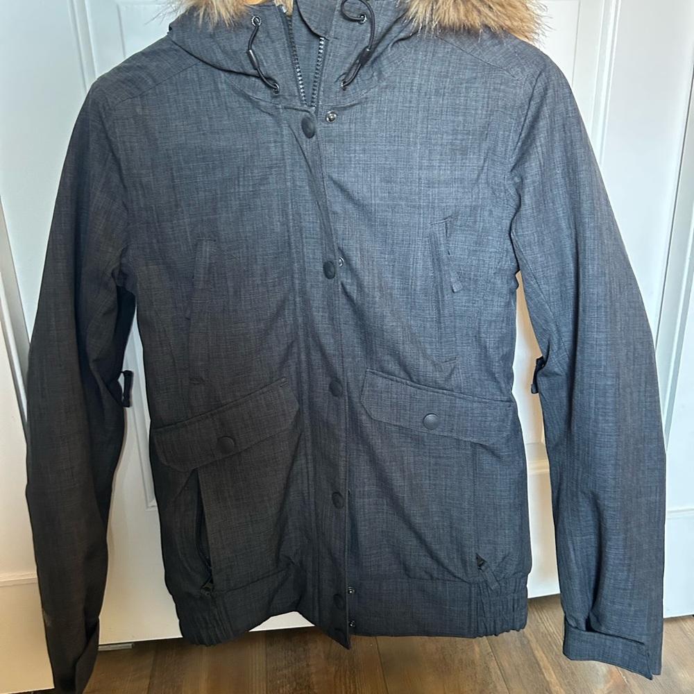 Women's Gray Hooded Ski Jacket